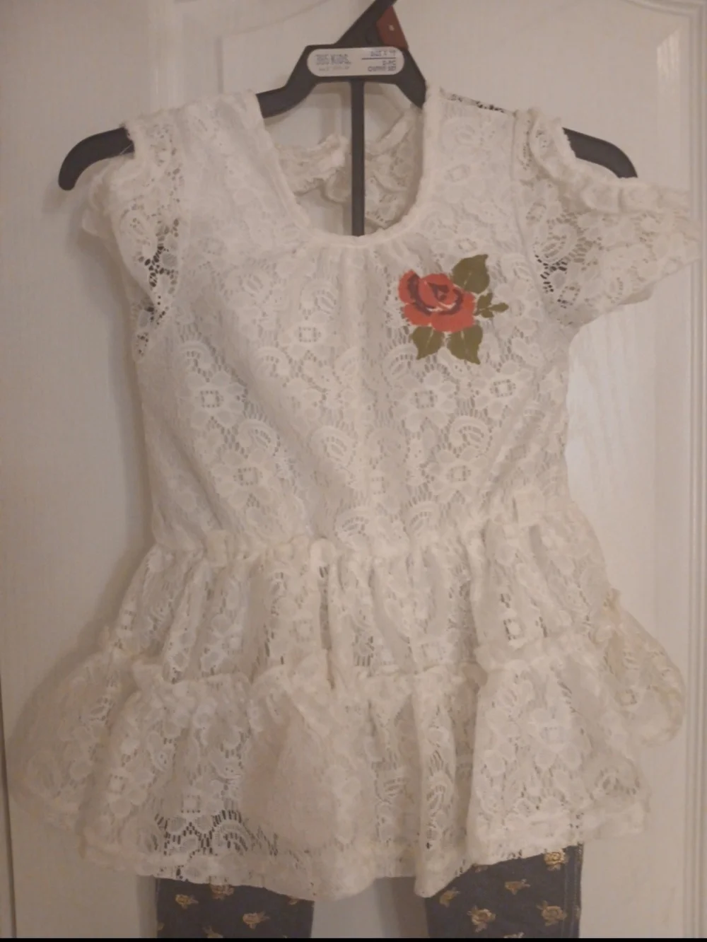 Little Lass White Lace Peplum Top with Res Rose Accent - Picture 2 of 7